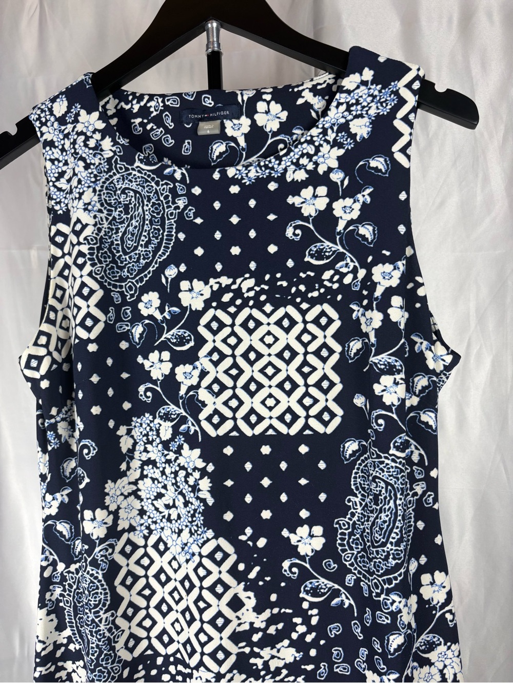 Tommy Hilfiger Navy Patchwork Paisley Floral Sleeveless Midi Dress Size 6